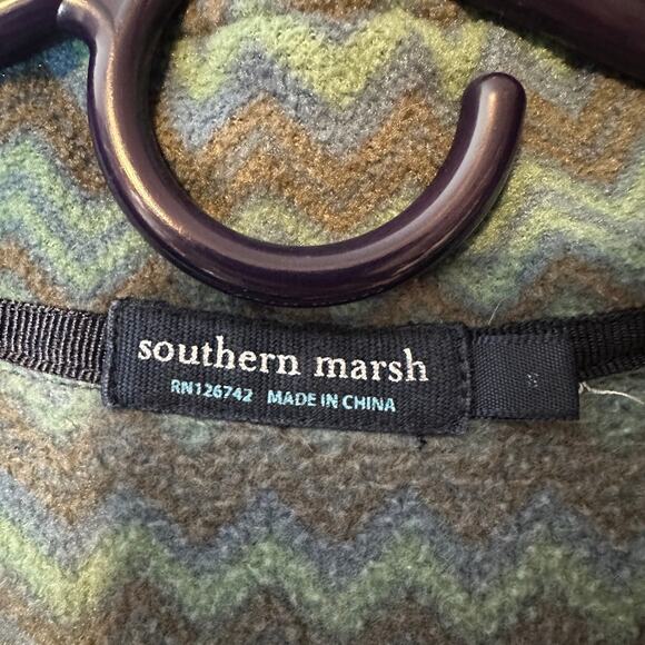 Southern Marsh Marrakesh Stripe Men's Small Blue Green Pullover Fleece Sweater - Picture 5 of 7